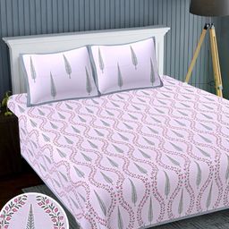 Texstylers Lavender Pink Floral Cotton 220 TC  Super King Bedsheet With 2 Pillow Covers-image-95