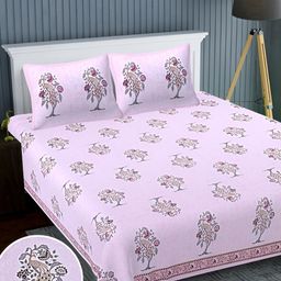 Texstylers Lavender Yellow Floral Cotton 220 TC  Super King Bedsheet With 2 Pillow Covers-image-77