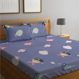 FABINALIV Blue & Pink Cartoon Print 300 TC King Size Bedsheet & 2 Pillow Covers-image-67