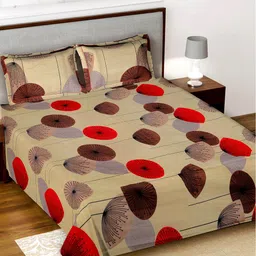 Kuber Industries Beige & Brown Geometric 160 TC King Bedsheet with 2 Pillow Covers-image-30