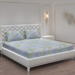 Moca By Monte Carlo Purple & Green Floral 104 TC Queen Bedsheet with 2 Pillow Covers-image-46