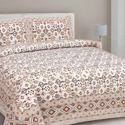 MAFATLAL Peach-Coloured & Brown Floral 210 TC Queen Bedsheet with 2 Pillow Covers-14