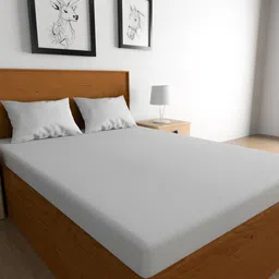 TEAL BY CHUMBAK Off White Striped Satin 210 TC Queen Bedsheet With 2 Pillow Covers-image-36
