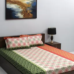 BOMBAY DYEING Pink & White Ethnic Motifs 110 TC Queen Bedsheet with 2 Pillow Covers-image-60
