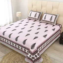 JAIPUR FABRIC Pink & White Ethnic Motifs 180 TC Cotton Queen Bedsheet with 2 Pillow Covers-95