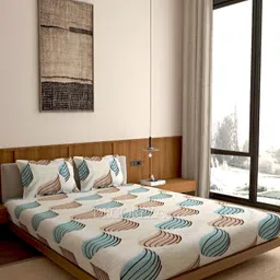 DECOREZA White Green Floral Cotton 300 TC Queen Fitted Bedsheet With 2 Pillow Covers-image-21