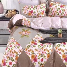 Laying Style Brown & White Floral Print 350 TC Queen Bedsheet Set-image-61