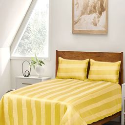 Saral Home Yellow & White Striped Cotton 210 TC Queen Bedsheet with 2 Pillow Covers-image-35