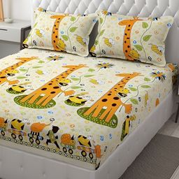 Supreme Home Collective Yellow & Orange 200 TC Queen Fitted Bedsheet with 2 Pillow Covers-image-80