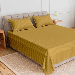 CURIOUS LIFESTYLE Gold-Toned Striped 300 TC Queen Bedsheet with 2 Pillow Covers-14