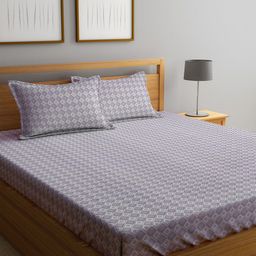 KLOTTHE Grey & White Geometric Printed 300 TC King Bedsheet With 2 Pillow covers-image-25