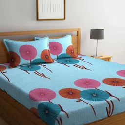 Arrabi Cotton Blend King Size Fitted Bedsheet with 2 Pillow Covers-image-34