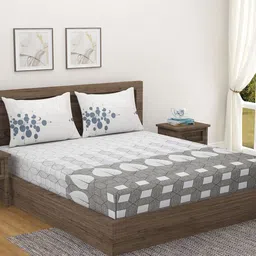 SWAYAM White & Grey Geometric King Bedsheet with 2 Pillow Covers-image-88
