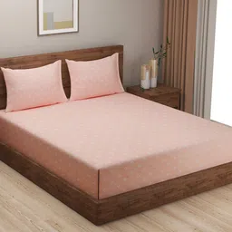 SWAYAM Pink Zinnia Leaf Print 250 TC Mercerized Cotton King Fitted Bedsheet Set-image-22