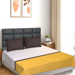 Saral Home Yellow & Brown Striped 210 TC Cotton Queen Bedsheet with 2 Pillow Covers-image-27