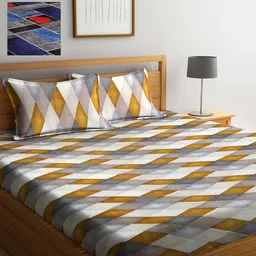 Arrabi Set Of 2 Multicoloured Geometric 300 TC King Bedsheet With 4 Pillow Covers-30