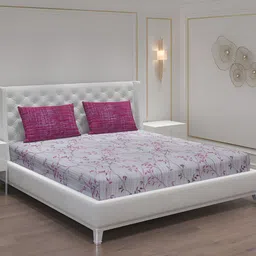 Moca By Monte Carlo Grey & Purple Floral 104 TC 2 Queen Bedsheet with 4 Pillow Covers-image-71
