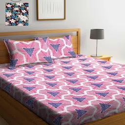 Arrabi Pack of 2 Purple & Green Geometric 300 TC 2 King Bedsheet with 4 Pillow Covers-0