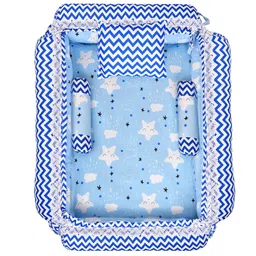 LOREM Infants Kids Blue & White Printed Pure Cotton Square Bed With 4 Pillow Set-8