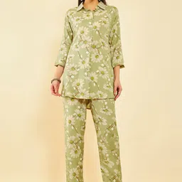Soch Green Floral Printed Tunic with Trousers Co-Ords-image-27