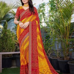 KALINI Bandhani Printed Zari Poly Georgette Bandhani Saree-image-9