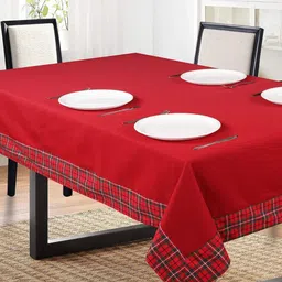SHADES of LIFE Red & Green Solid 6-Seater Rectangle Cotton Table Cover-1