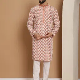 Anouk Floral Embroidered Mandarin Collar Knee Length Regular Kurta with Churidar-picture-20