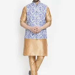 Benstoke Men Copper-Toned Floral Layered Dupion Silk Kurta with Churidar-picture-57