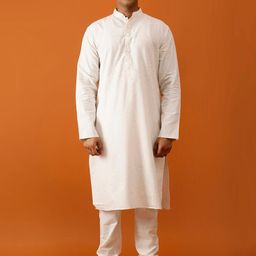 Streaks & Crosses Mandarin Collar Woven Design Straight Kurta with Churidar-image-55