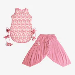STORY TAILOR Girls Peach-Coloured & White Printed Pure Cotton Kurti with Patiala-image-93