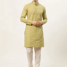 Jompers Men Green Embroidered Chikankari Pure Cotton Kurta with Churidar-picture-33
