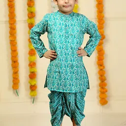 The Mom Store Boys Paisley Printed Regular Pure Cotton Kurta with Dhoti Pants-picture-23