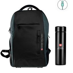 SWISS MILITARY Unisex Grey & Black USB Charging Port Backpack with Digital Vacuum Flask-image-14