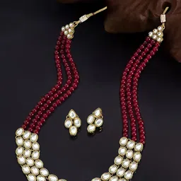 OOMPH Gold Plated Kundan-Studded & Pearl Beaded Jewellery Set-image-37