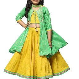 Biba Girls Printed Cotton Ready to Wear 3 Pieces Lehenga Choli With Shrug-14