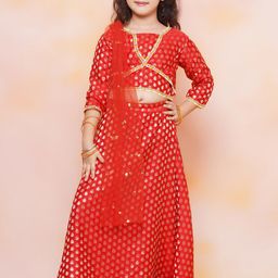 Aj DEZInES Girls Woven Design Ready to Wear Satin Lehenga Choli With Dupatta-30
