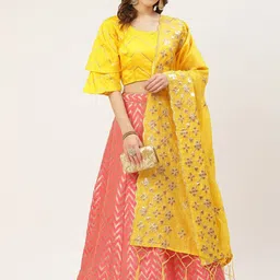 KALINI Woven Design Semi-Stitched Lehenga & Blouse With Dupatta-image-7
