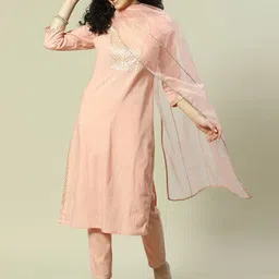 Rangriti Striped Thread Work Kurta with Palazzos & With Dupatta-6