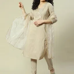 Rangriti Striped Thread Work Kurta with Palazzos & With Dupatta-7