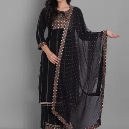 KALINI Mirror Work Embellished Kurta with Palazzos & With Dupatta-picture-0