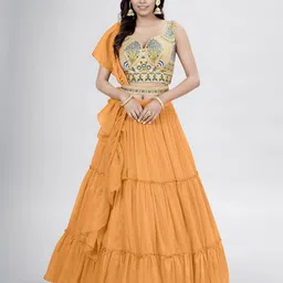 Fusionic Embroidered Mirror Work Semi-Stitched Lehenga & Blouse With Dupatta-picture-23