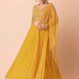 FABPIXEL Embellished Sequinned Semi-Stitched Lehenga & Unstitched Blouse With Dupatta-image-99
