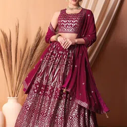 FABPIXEL Embroidered Sequinned Semi-Stitched Lehenga & Unstitched Blouse With Dupatta-picture-15