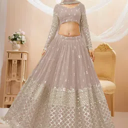 FABPIXEL Embroidered Mirror Work Semi-Stitched Lehenga Choli With Dupatta-image-10