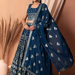 FABPIXEL Embroidered Sequinned Semi Stitched Lehenga & Unstitched Blouse With Dupatta-47