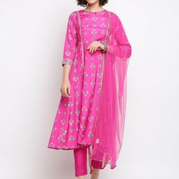 IMARA Floral Printed Anarkali Kurta with Churidar & Dupatta-image-14
