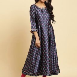 W Blue Ethnic Motifs Printed Regular Sequinned Kurta With Leggings And Dupatta-20