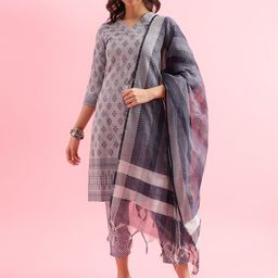 KALINI Women Printed Regular Patchwork Kurta with Trousers & With Dupatta-0