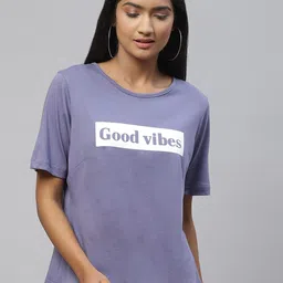 plusS Women Purple & White Typography Print Cotton T-shirt-image-22