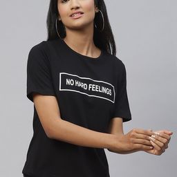 plusS Women Black & White Typography Printed Monochrome Cotton T-shirt-image-99